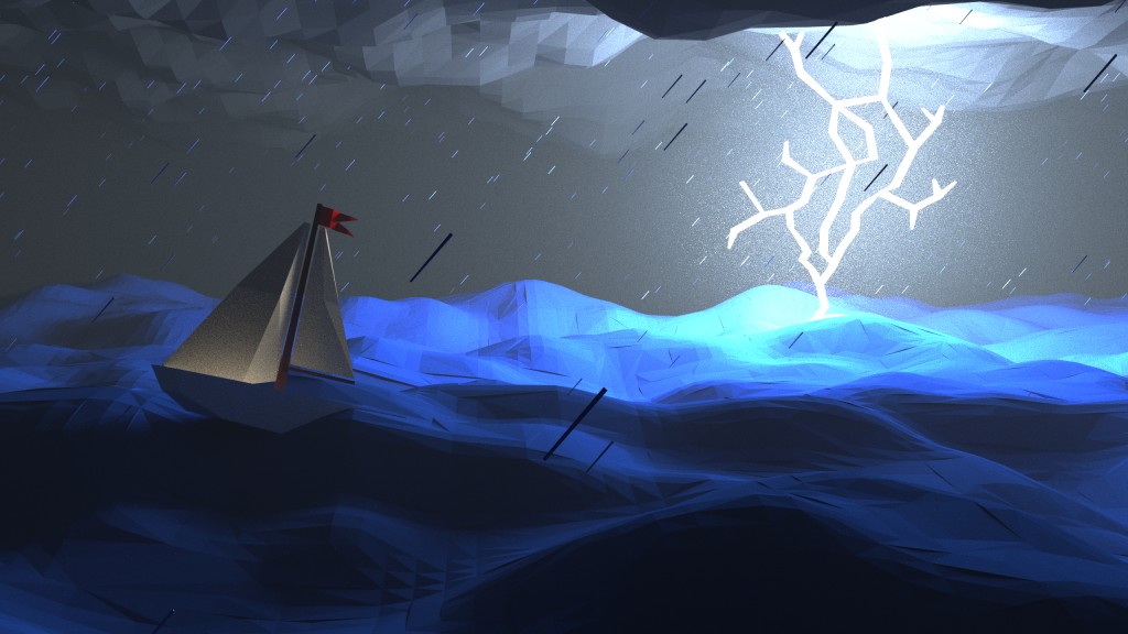Low-poly Sailboat in storm scene preview image 3